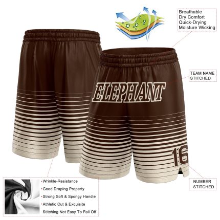 Custom Name and Number Basketball Shorts, Authentic Fashion Brown Cream Pinstripe Fade Design Personalized Brown Cream Pinstripe