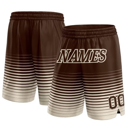 Custom Name and Number Basketball Shorts, Authentic Fashion Brown Cream Pinstripe Fade Design Personalized Brown Cream Pinstripe