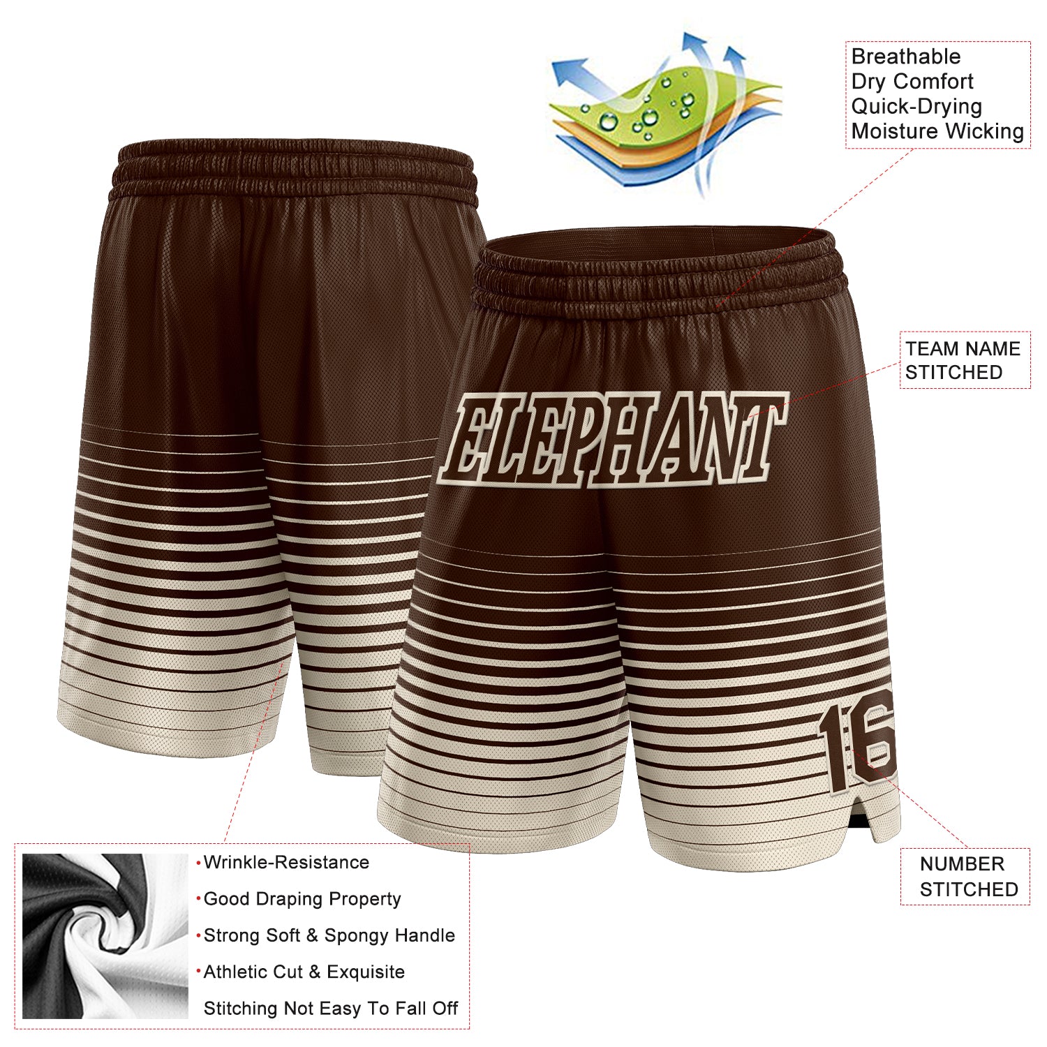 Personalized Brown Cream Pinstripe Fade Fashion Basketball Shorts Personalized Brown Cream Basketball Shorts with Pinstripe Fade Design Personalized Brown Cream Pinstripe Fade Fashion Basketball - Image 2