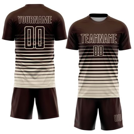 Custom Personalized Soccer Jersey with Brown Cream Pinstripe Fade Design - Team Name and Number Personalized Brown Cream