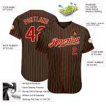 Personalized Brown Cream Pinstripe Jersey for Baseball - Red and Cream Design Personalized Brown Cream Pinstripe Red-Cream