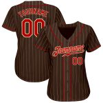 Personalized Brown Cream Pinstripe Jersey for Baseball - Red and Cream Design Personalized Brown Cream Pinstripe Red-Cream