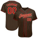 Personalized Brown Cream Pinstripe Jersey for Baseball - Red and Cream Design Personalized Brown Cream Pinstripe Red-Cream