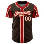 Custom Name and Number Baseball Jersey in Brown Cream-Red - Authentic 3-Color Arm Shapes Design Personalized Brown Cream-Red