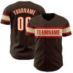 Personalized Authentic Baseball Jersey in Brown and Cream-Red Color Combination Personalized Brown Cream-Red Authentic Baseball