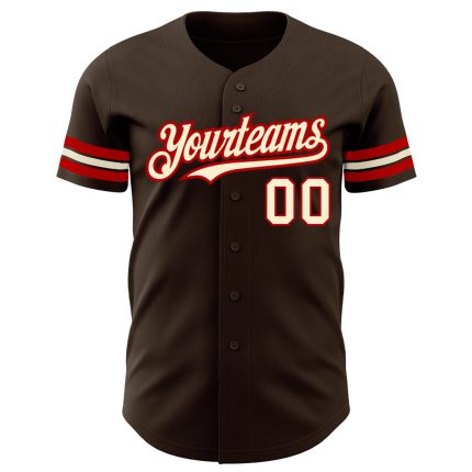 Custom Authentic Baseball Jersey with Personalized Name and Number - Brown Cream-Red Team Jersey Personalized Brown Cream-Red
