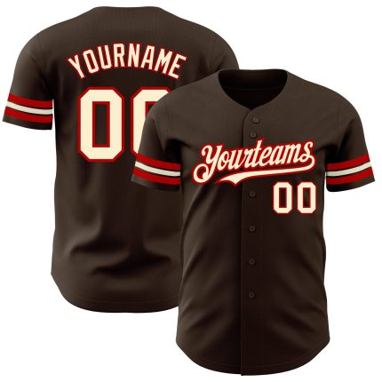 Custom Authentic Baseball Jersey with Personalized Name and Number - Brown Cream-Red Team Jersey Personalized Brown Cream-Red