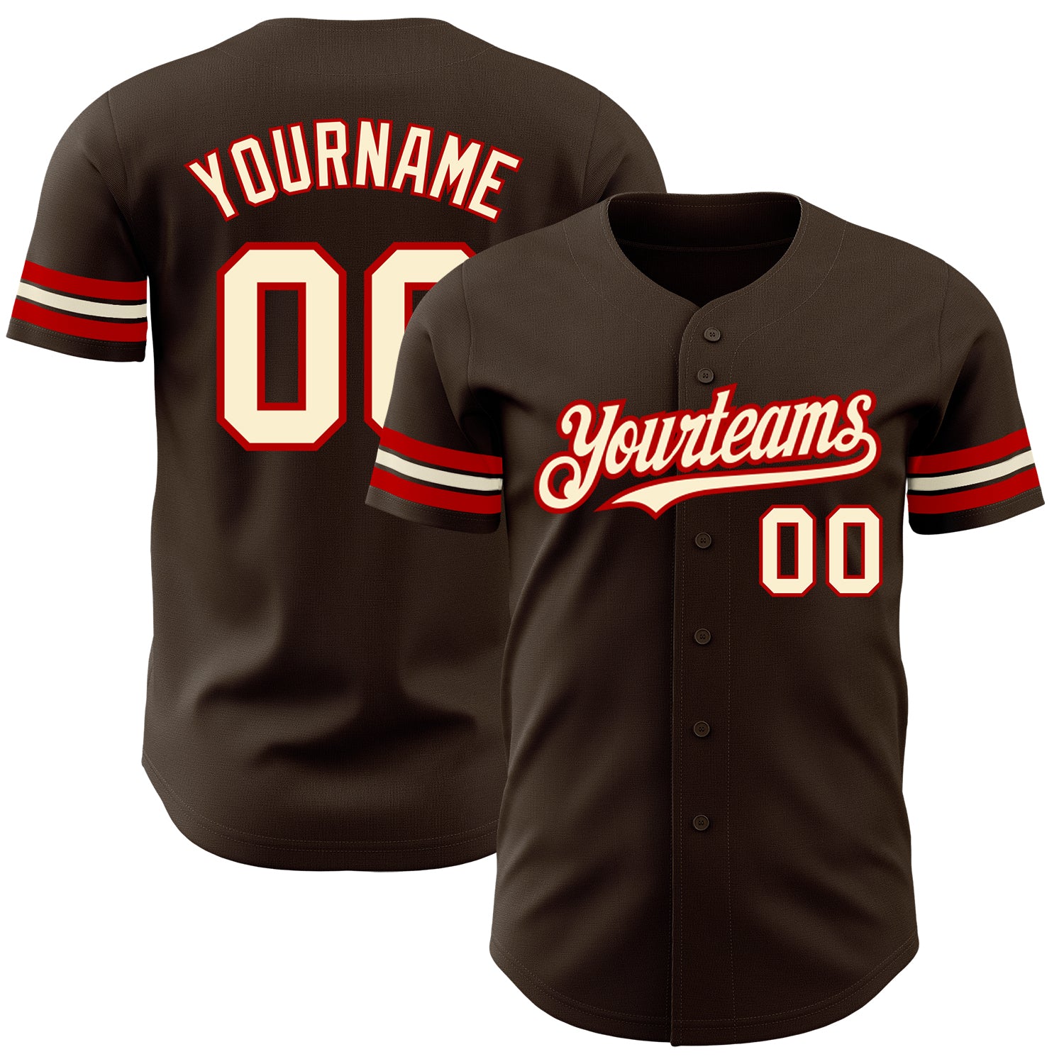 Custom Authentic Baseball Jersey with Personalized Name and Number - Brown Cream-Red Team Jersey Personalized Brown Cream-Red