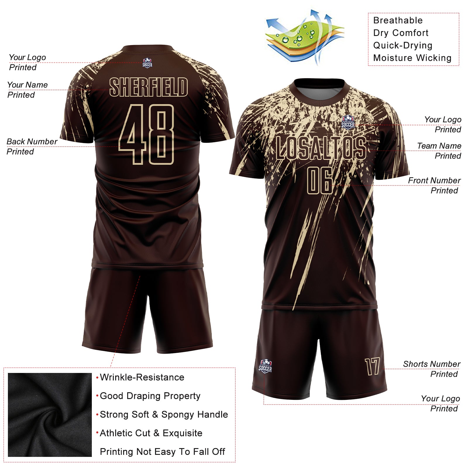 Personalized Brown Cream Sublimation Soccer Uniform Jersey Personalized Brown Cream Soccer Jersey Uniform for Sublimation Printing Personalized Brown Cream Sublimation Soccer Uniform - Image 3