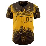 Personalized 3D Pattern Abstract Splatter Grunge Art Baseball Jersey - Custom Name and Number, Brown Gold Design Personalized