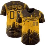 Personalized 3D Pattern Abstract Splatter Grunge Art Baseball Jersey - Custom Name and Number, Brown Gold Design Personalized