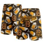 Custom Name Number Basketball Shorts - Personalized 3D Brown Gold Pattern Design Beer Team Apparel Personalized Brown Gold