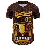 Custom Name and Number Champion Trophy Baseball Jersey, Personalized 3D Brown Gold Pattern Design for Team Personalized Brown