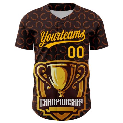 Custom Name and Number Champion Trophy Baseball Jersey, Personalized 3D Brown Gold Pattern Design for Team Personalized Brown