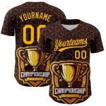 Custom Name and Number Champion Trophy Baseball Jersey, Personalized 3D Brown Gold Pattern Design for Team Personalized Brown
