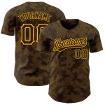 Custom Name Number Authentic 3D Pattern Baseball Jersey with Brown Gold Curve Lines Design - Personalized Sports Apparel