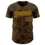 Custom Name Number Authentic 3D Pattern Baseball Jersey with Brown Gold Curve Lines Design - Personalized Sports Apparel