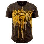 Custom Name and Number Dripping Splatter Art Baseball Jersey - Personalized Brown Gold 3D Pattern Design Team Apparel Personalized