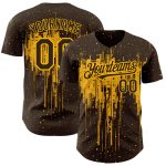 Custom Name and Number Dripping Splatter Art Baseball Jersey - Personalized Brown Gold 3D Pattern Design Team Apparel Personalized