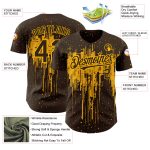 Custom Name and Number Dripping Splatter Art Baseball Jersey - Personalized Brown Gold 3D Pattern Design Team Apparel Personalized