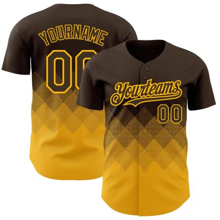 Custom Name and Number Authentic Baseball Jersey with Personalized Brown Gold 3D Gradient Design and Square Shapes Personalized