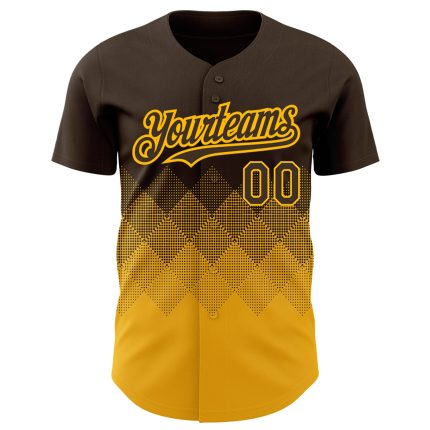 Custom Name and Number Authentic Baseball Jersey with Personalized Brown Gold 3D Gradient Design and Square Shapes Personalized