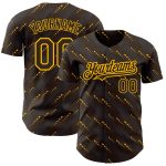 Custom Team Name and Number Baseball Jersey - Personalized Brown Gold 3D Pattern Slant Lines Design Personalized Brown Gold