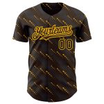 Custom Team Name and Number Baseball Jersey - Personalized Brown Gold 3D Pattern Slant Lines Design Personalized Brown Gold