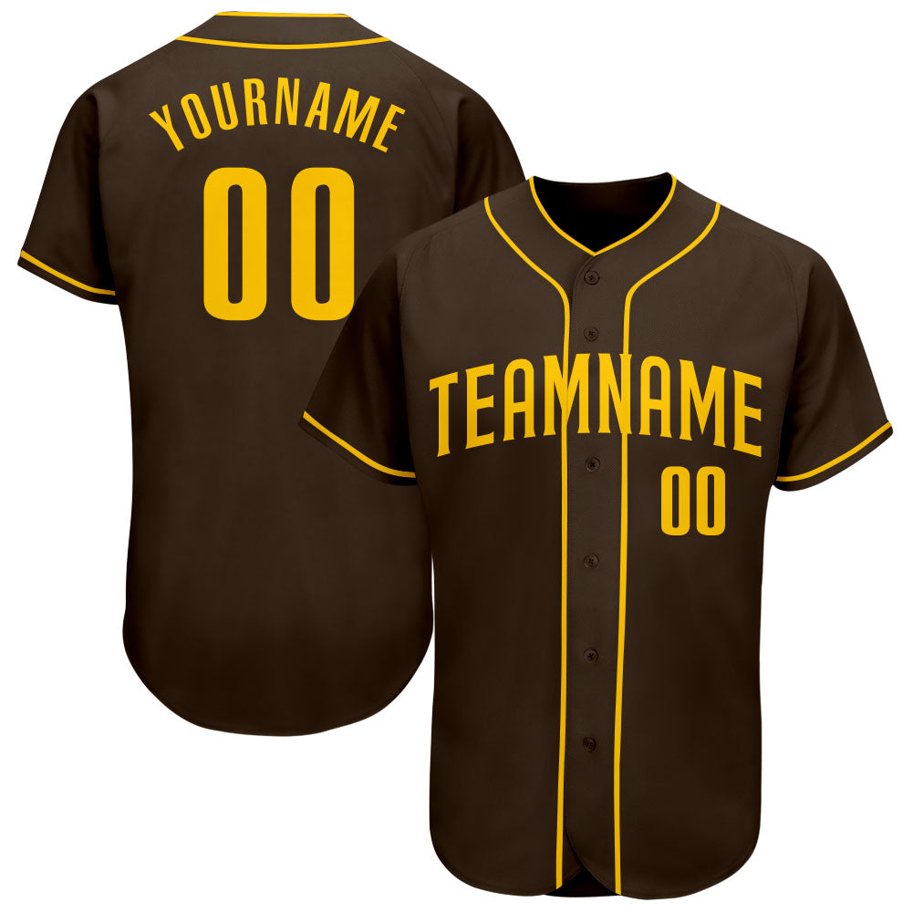 Customizable Brown Gold Authentic Baseball Jersey with Personalized Name and Number Personalized Brown Gold Authentic Baseball