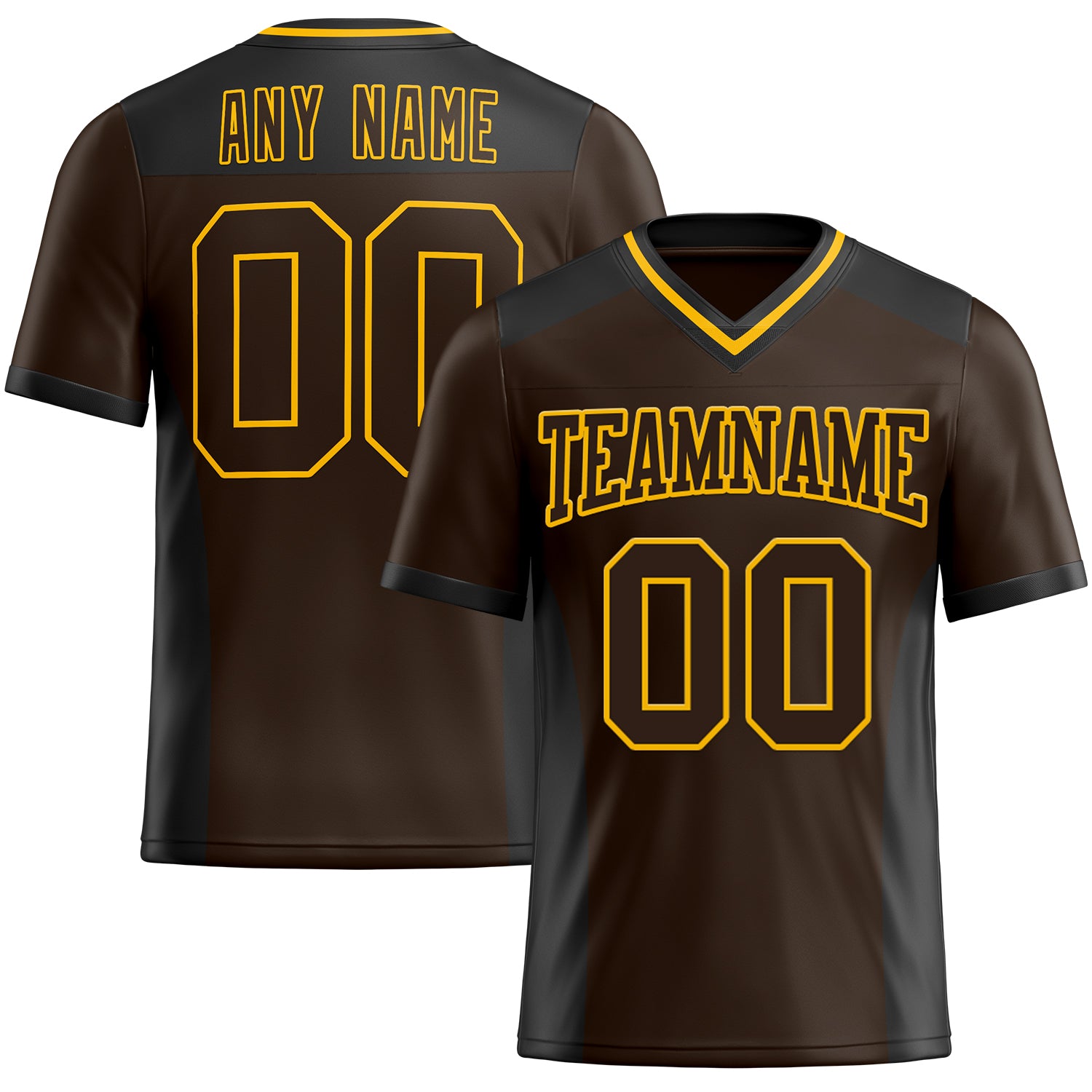 Custom Personalized Football Jersey with Brown Gold Black Mesh - Authentic Team Name and Number Personalized Brown Gold-Black