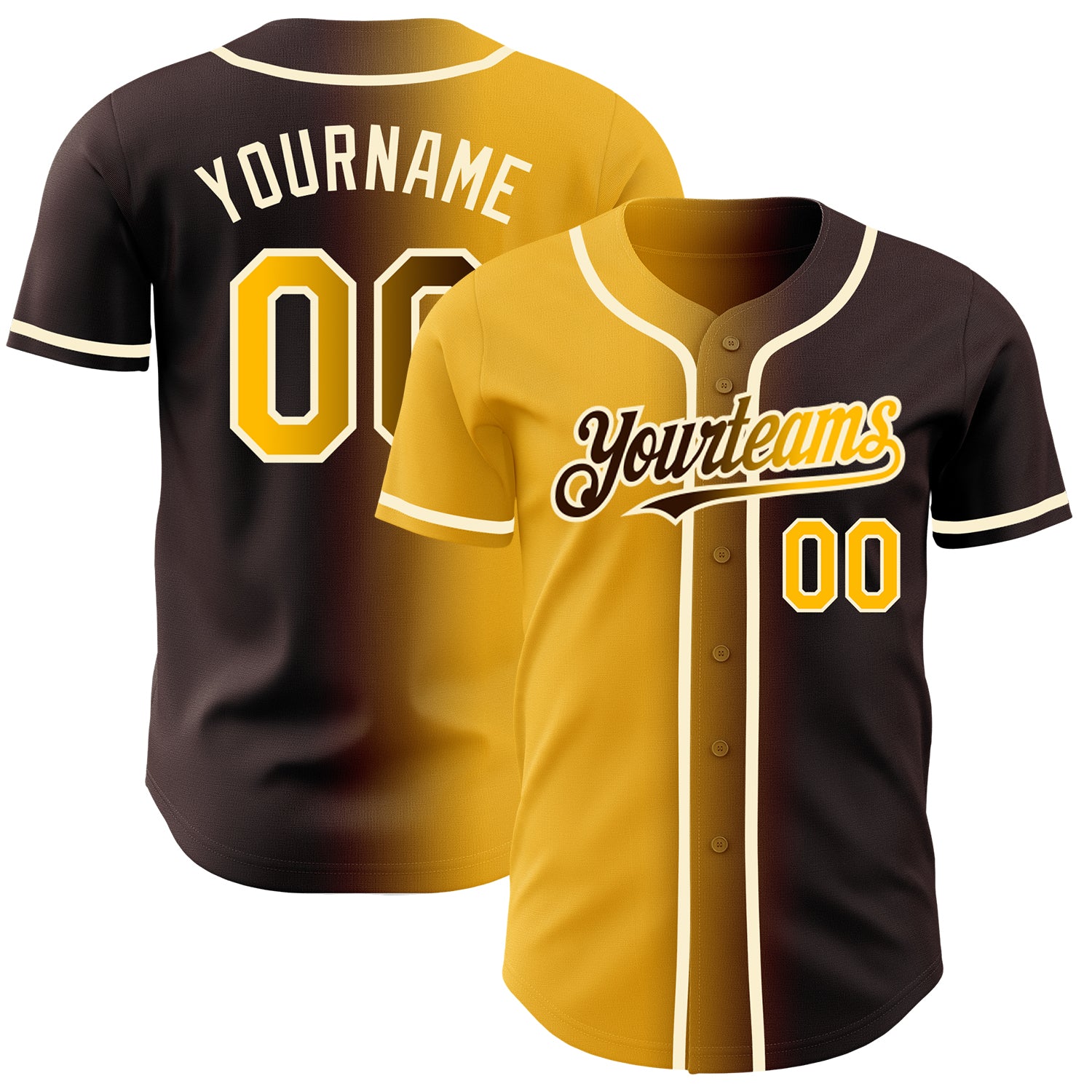 Custom Name Number Baseball Jersey - Personalized Brown Gold-Cream Gradient Fashion Team Jersey Personalized Brown Gold-Cream