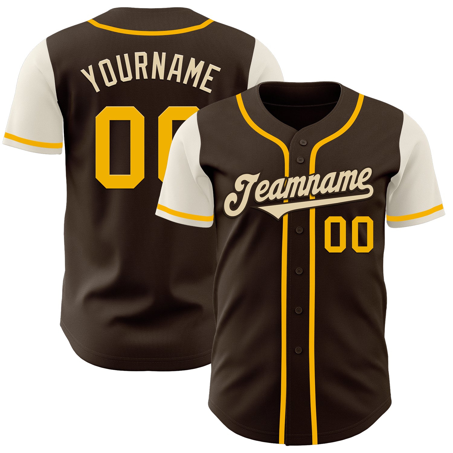 Custom Two Tone Baseball Jersey - Personalized Brown Gold-Cream with Name & Number Personalized Brown Gold-Cream Authentic