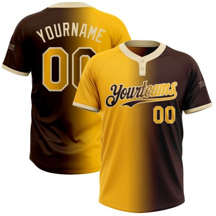Personalized Unisex Softball Jersey - Brown Gold-Cream Gradient Two-Button Fashion Design Personalized Brown Gold-Cream Gradient