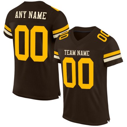 Custom Authentic Football Jersey with Personalized Name and Number - Brown Gold-Cream Mesh Team Apparel Personalized Brown