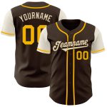 Personalized Brown Gold-Cream Two Tone Baseball Jersey for Men and Women Personalized Brown Gold-Cream Two Tone Baseball