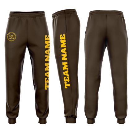 Custom Name and Number Brown Gold Fleece Jogger Sweatpants - Personalized Team Gear Personalized Brown Gold Fleece Jogger