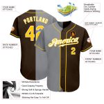 Personalized Fashion Baseball Jersey in Brown Gold Gray Split Design Personalized Brown Gold-Gray Split Fashion Baseball
