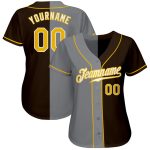 Personalized Fashion Baseball Jersey in Brown Gold Gray Split Design Personalized Brown Gold-Gray Split Fashion Baseball