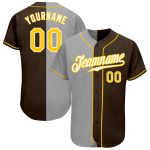 Personalized Fashion Baseball Jersey in Brown Gold Gray Split Design Personalized Brown Gold-Gray Split Fashion Baseball