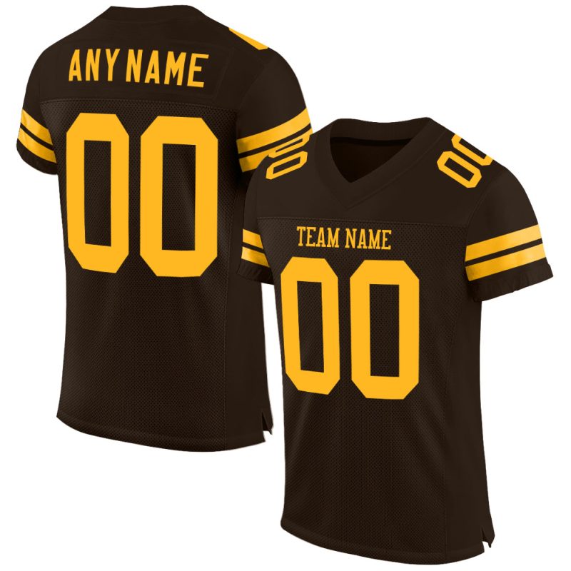 Personalized Football Jersey in Brown and Gold Mesh - Custom Team Apparel Personalized Brown Gold Mesh Football Jersey