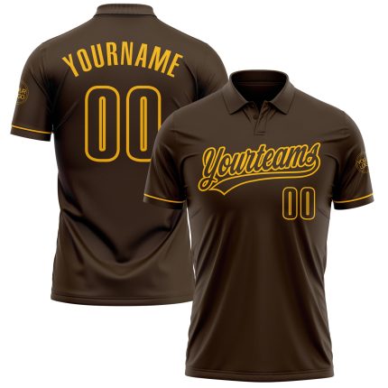 Custom Name and Number Brown Gold Performance Golf Polo Shirt - Personalized Team Apparel Personalized Brown Gold Performance