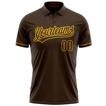 Custom Name and Number Brown Gold Performance Golf Polo Shirt - Personalized Team Apparel Personalized Brown Gold Performance