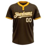 Personalized Unisex Softball Jersey - Brown Gold Pinstripe Two-Button Design in White Personalized Brown Gold Pinstripe White