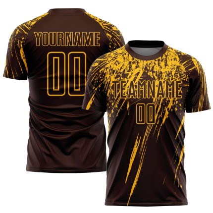 Personalized Soccer Jersey - Brown and Gold Sublimation Uniform for Teams Personalized Brown Gold Sublimation Soccer Uniform