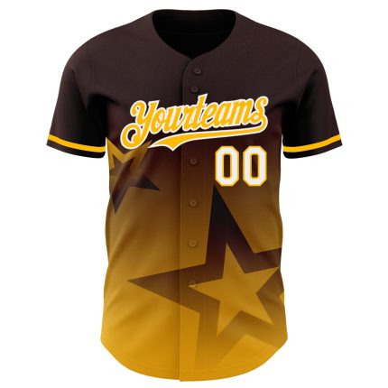Personalized 3D Gradient Twinkle Star Baseball Jersey in Brown, Gold & White Personalized Brown Gold-White 3D Gradient Style