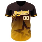 Custom Name and Number Twinkle Star Gradient Baseball Jersey - Personalized Brown Gold-White 3D Pattern Design Personalized