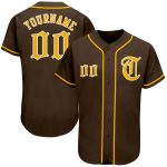 Customizable Authentic Baseball Jersey in Brown, Gold, and White Personalized Brown Gold-White Authentic Baseball Jersey