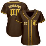 Customizable Authentic Baseball Jersey in Brown, Gold, and White Personalized Brown Gold-White Authentic Baseball Jersey