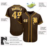 Customizable Authentic Baseball Jersey in Brown, Gold, and White Personalized Brown Gold-White Authentic Baseball Jersey