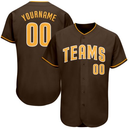Custom Name and Number Personalized Authentic Baseball Jersey - Brown Gold White Team Jersey Personalized Brown Gold-White